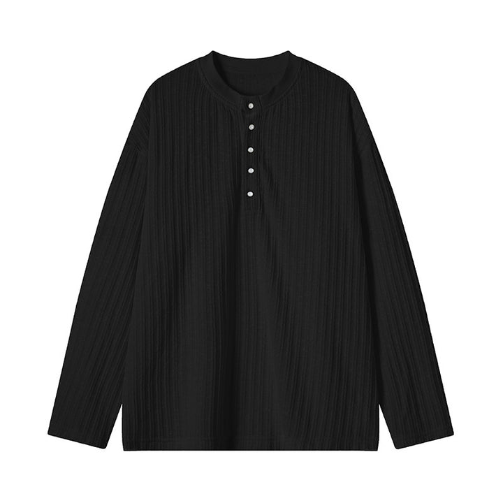 Men's fine knit henley with stand-up collar, ribbed texture and button placket Mune Fashion