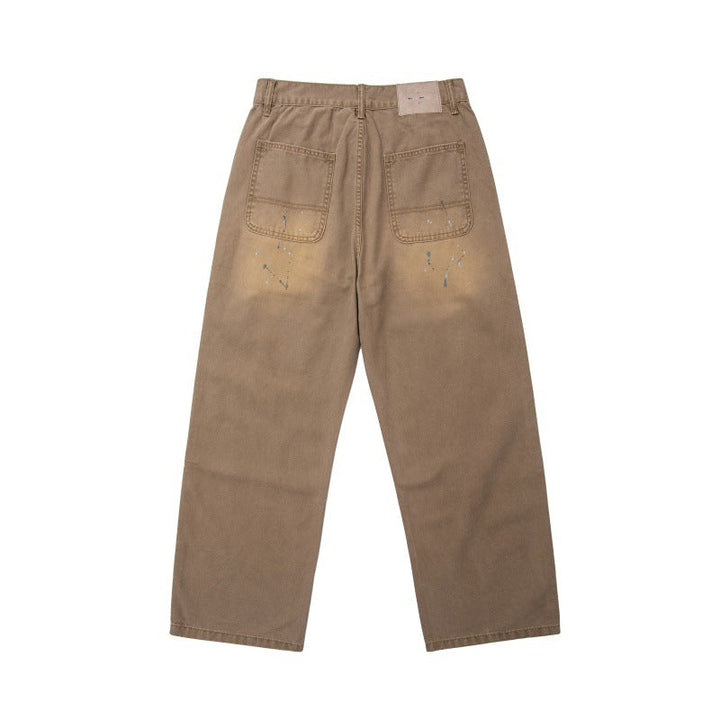 Men's Relaxed Fit Workwear Pants with Paint Splatter and Destroyed Details Mune Fashion