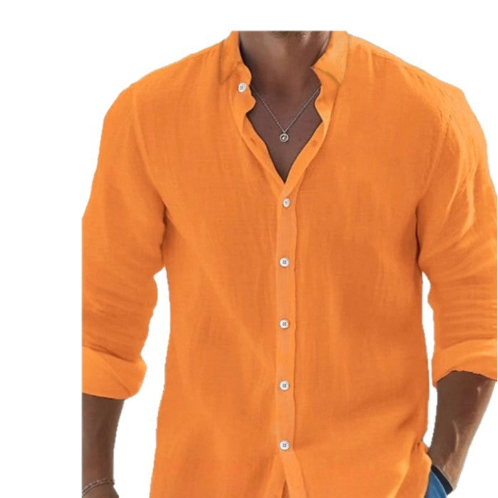 Men's Loose Linen Shirt with Round Hem and Breathable Texture Mune Fashion