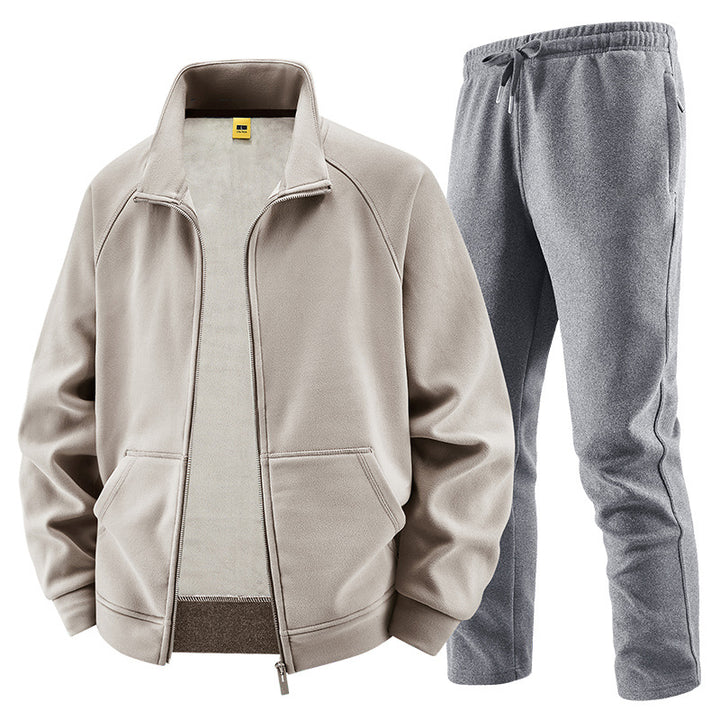 Men's Fleece Training Set with Stand-up Collar and Elastic Waistband Mune Fashion