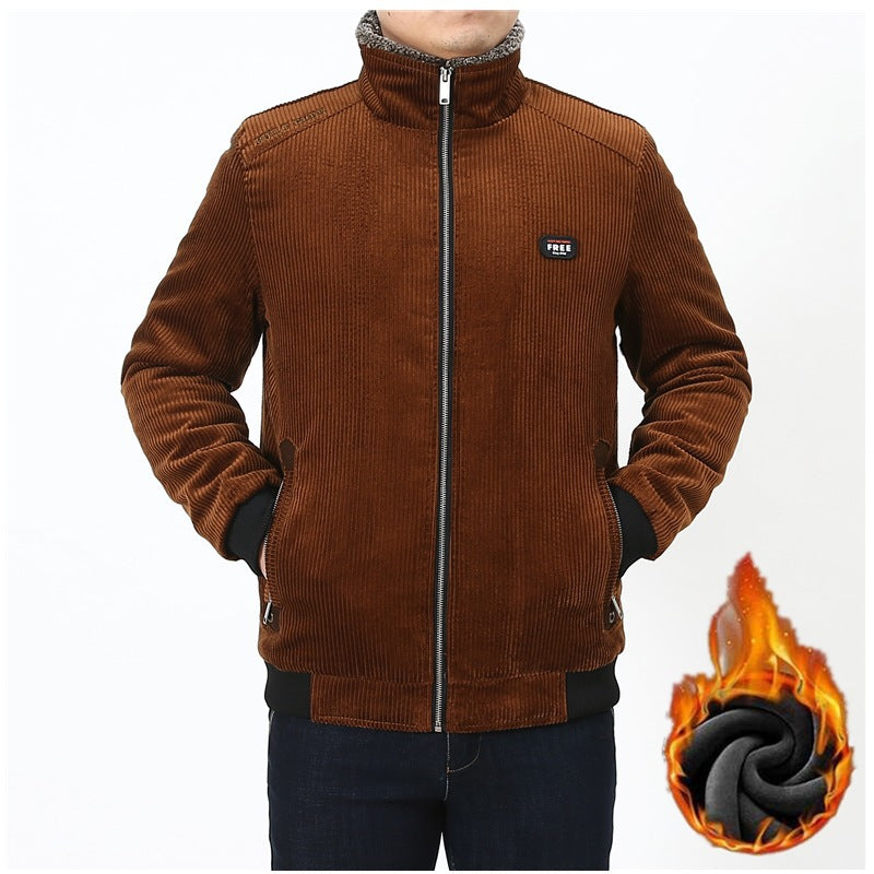 Men's cord jacket with warming Sherpa lining, stand-up collar, and zipper Mune Fashion