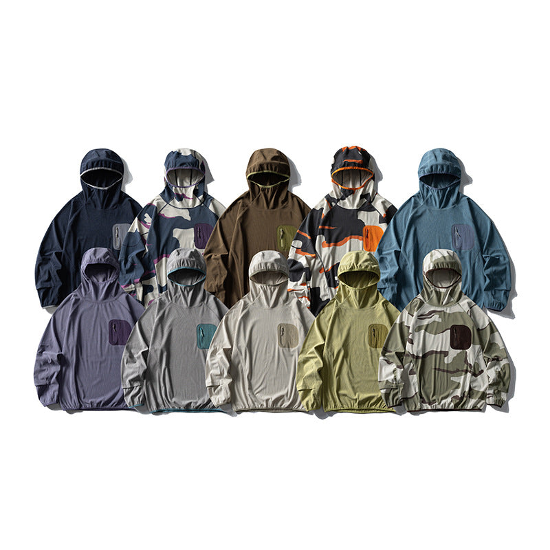 Unisex Lightweight Technical Hooded Pullover Wind Jacket with Chest Zipper Pocket and Elastic Hem Mune Fashion