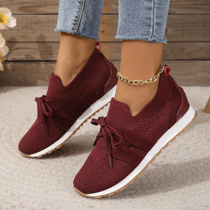 Women's Knit Slip-On Sneakers with Stretch Shaft, Decorative Lacing and Cushioning Profile Sole Mune Fashion