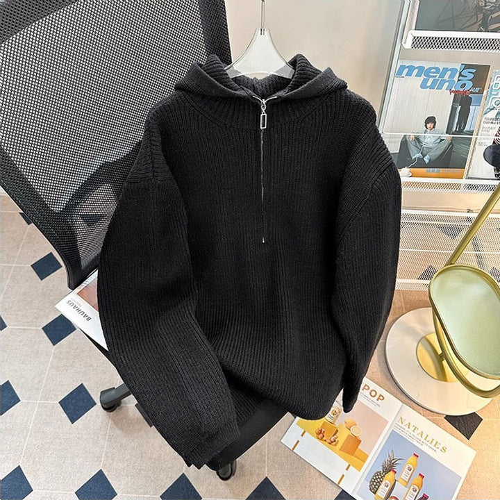 Men's chunky knit pullover with hood and zipper Mune Fashion