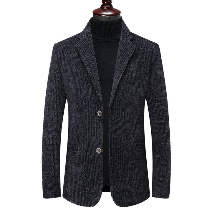 Men's Modern Stand-up Collar Blazer in Boucle Look with Fine Geometric Pattern Mune Fashion
