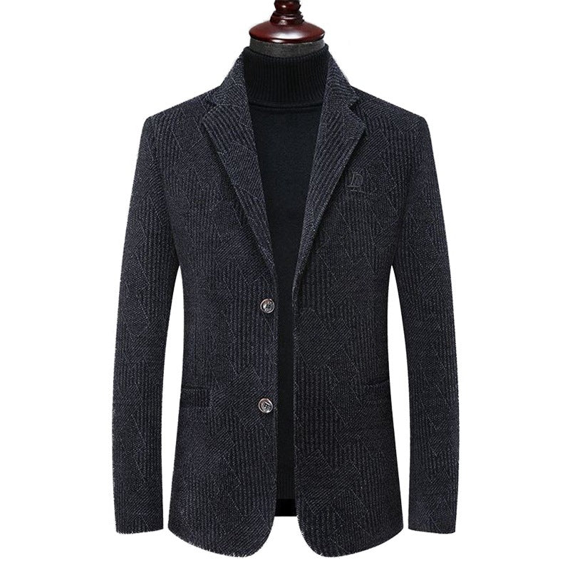 Men's Slim Fit Single-Breasted City Blazer made of Textured Wool Blend with Two Buttons Mune Fashion