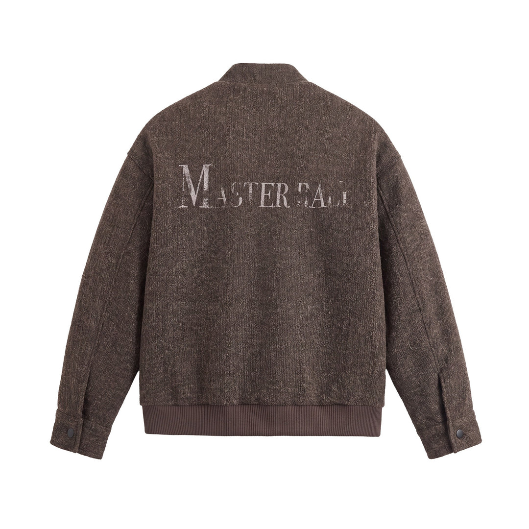 Men's Short Boxy Wool Mix Bomber with Stand-Up Collar and Ribbed Hem Mune Fashion