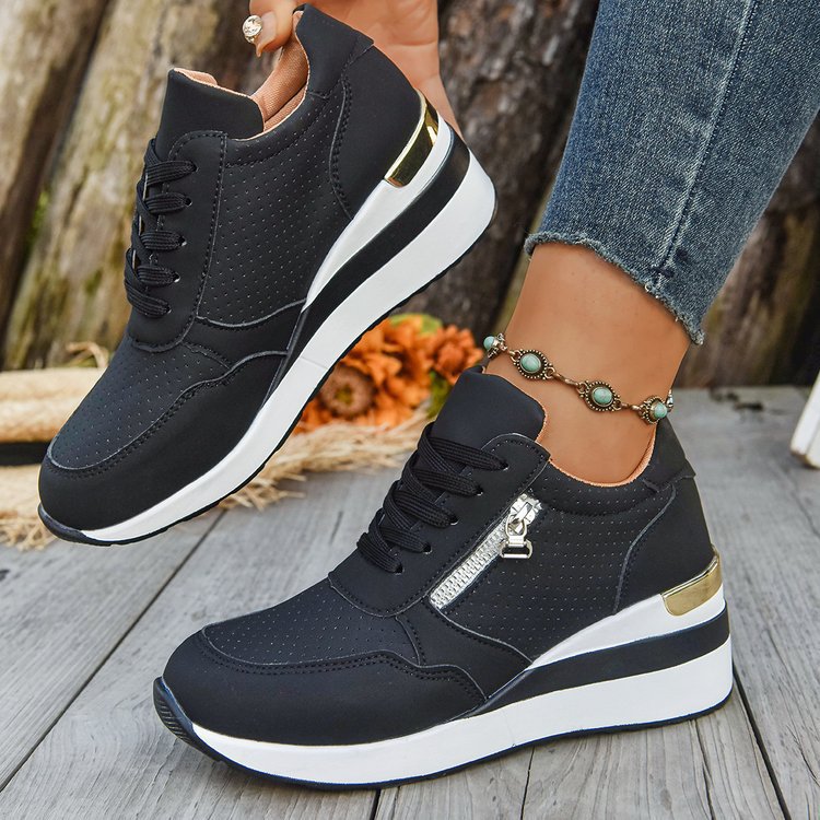 Damen Keil‑Sneaker mit seitlichem Reißverschluss, perforiertem Obermaterial und verstecktem Plateau Mune Fashion