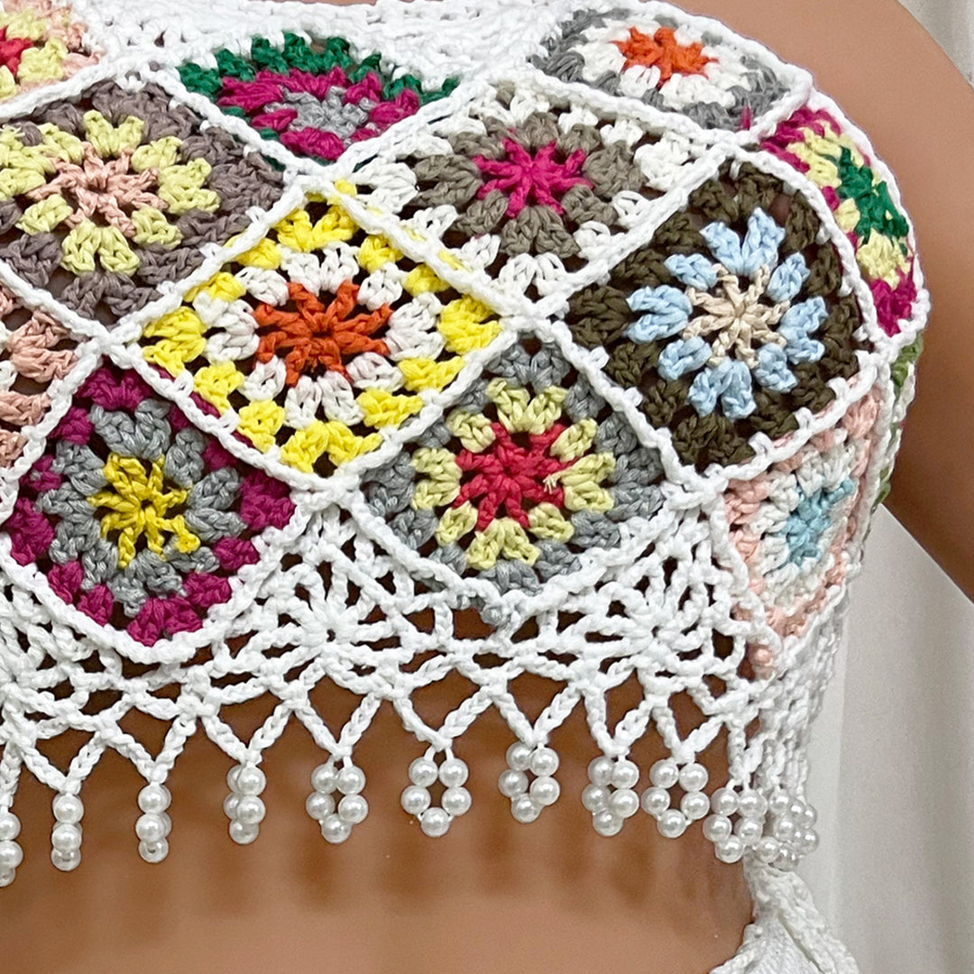 Women's crochet top with colorful square pattern Mune Fashion