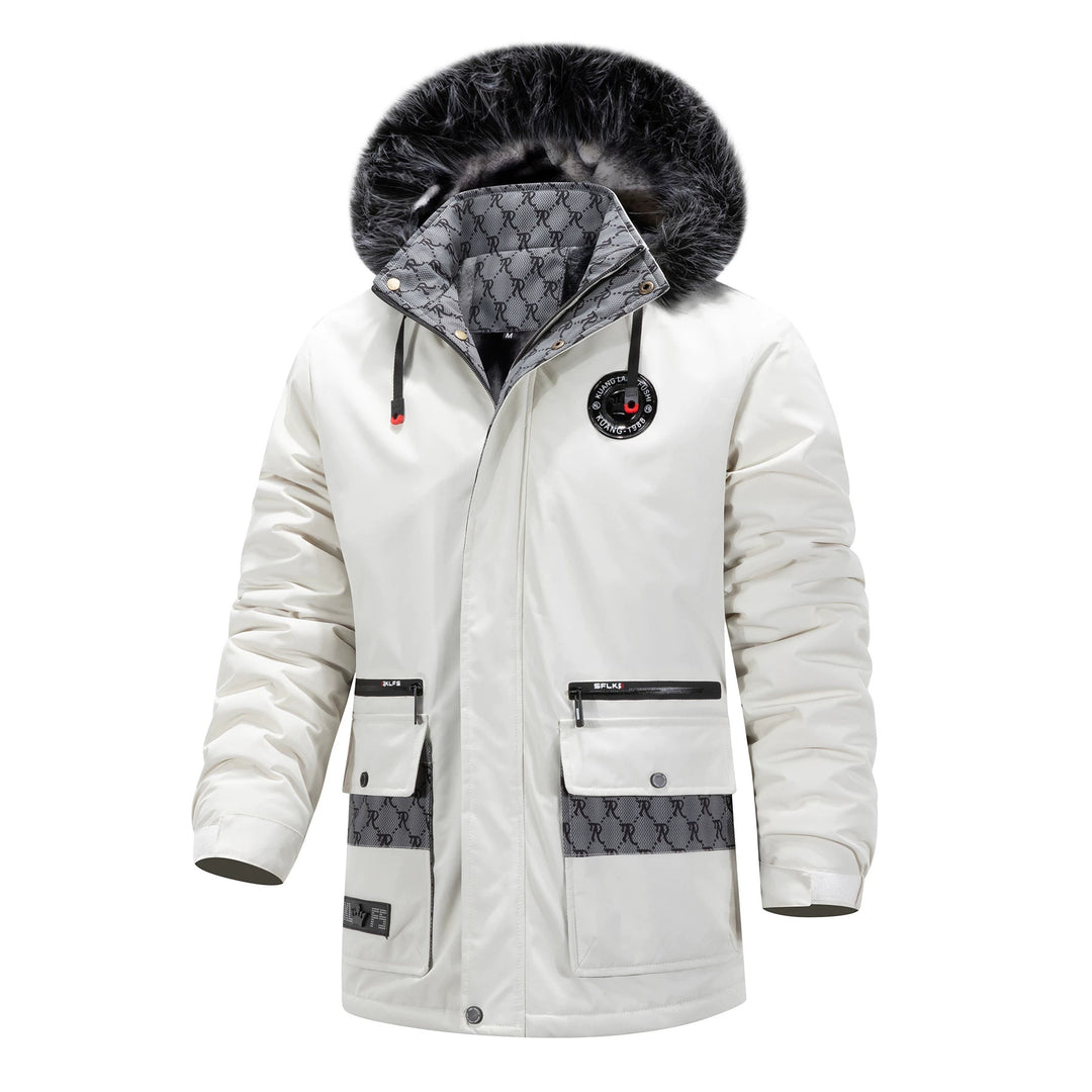 Men's Long Thermal Parka with Hood, Logo Lining and Multifunctional Pockets Mune Fashion