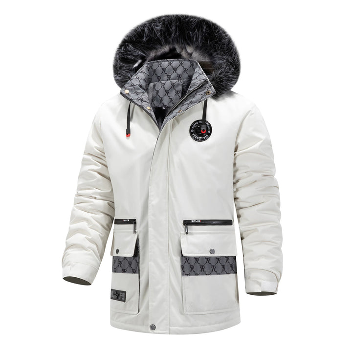 Men's Long Thermal Parka with Hood, Logo Lining and Multifunctional Pockets Mune Fashion
