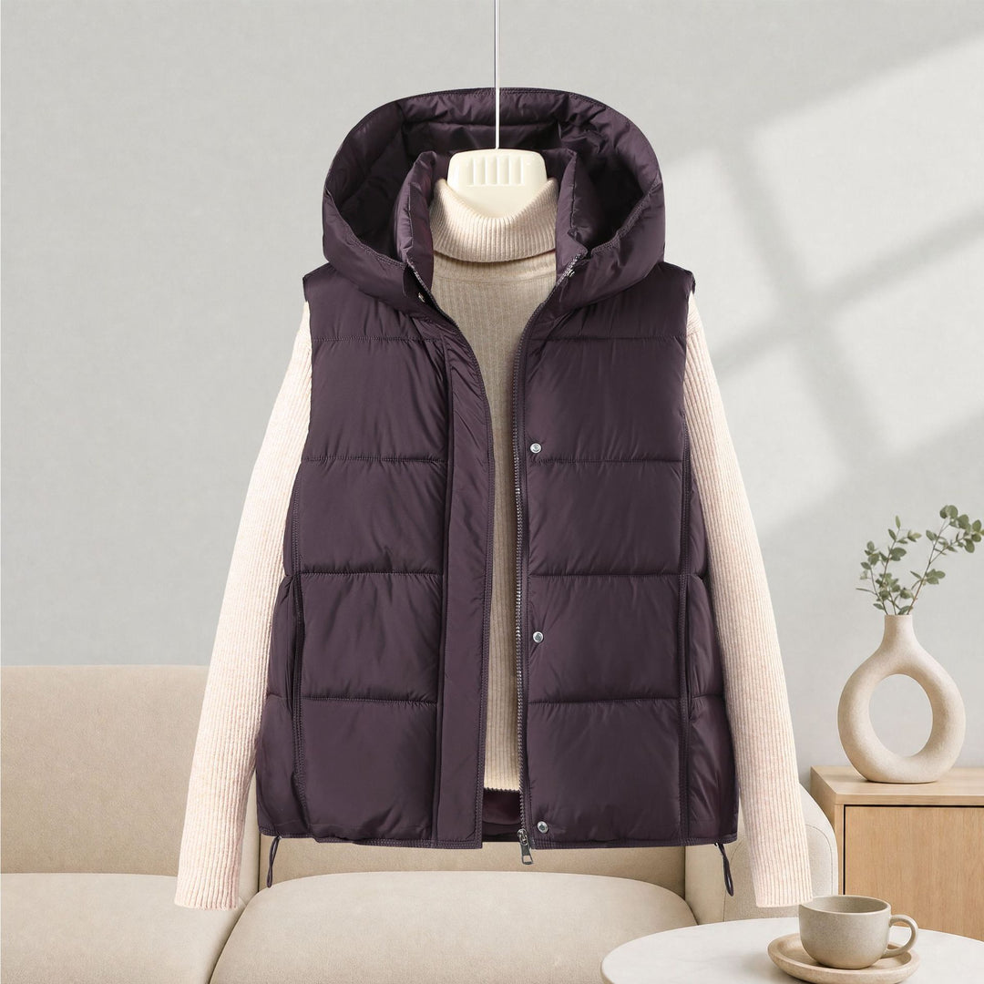 Women's Minimalist Quilted Vest with Volume Collar and Two-Way Zipper Mune Fashion