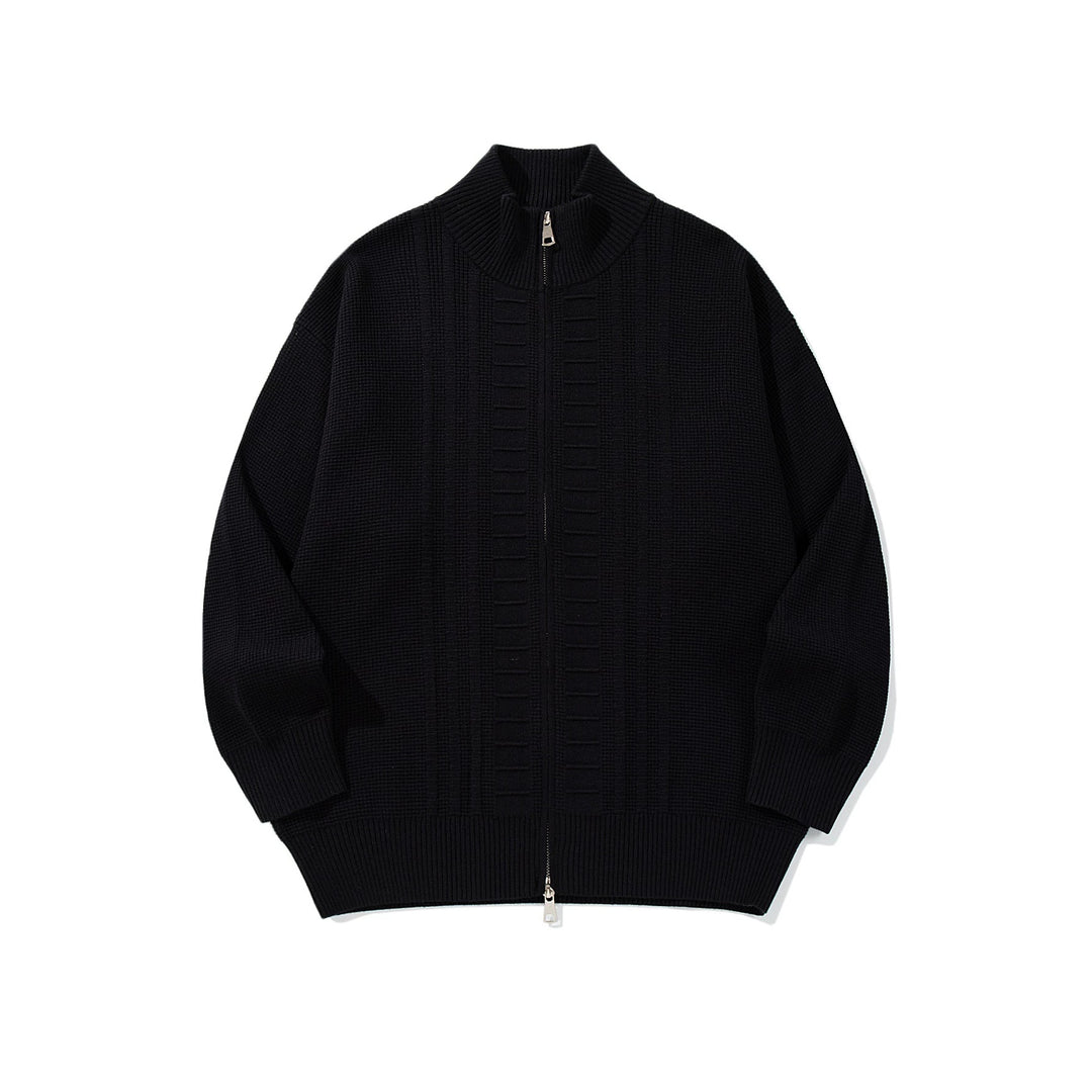 Men's chunky knit zip jacket with stand-up collar and two-way opening zipper Mune Fashion