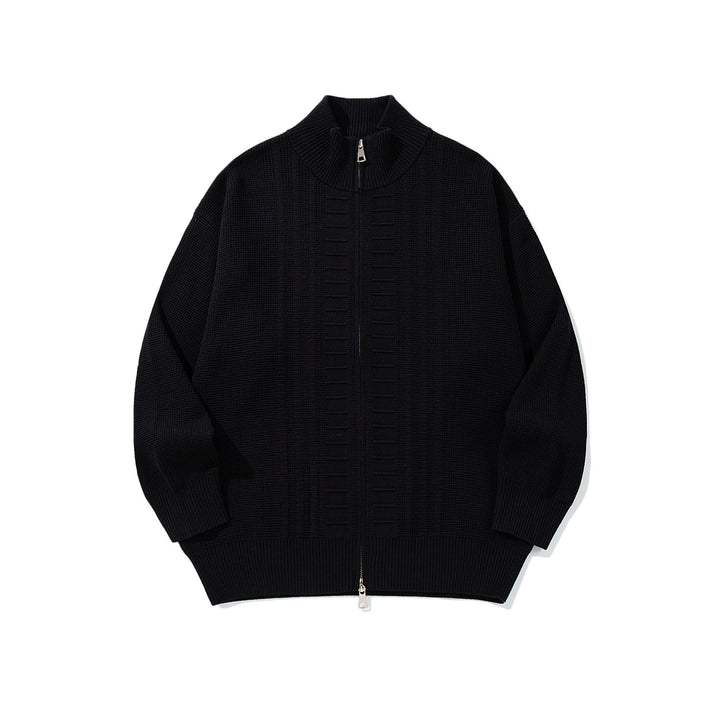 Men's chunky knit zip jacket with stand-up collar and two-way opening zipper Mune Fashion
