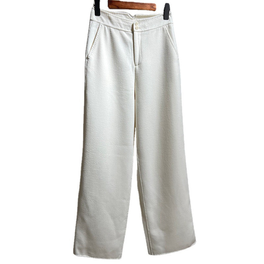 Women's High-Waisted Wool Blend Palazzo Pants with Straight Fall and Concealed Hook Closure Mune Fashion