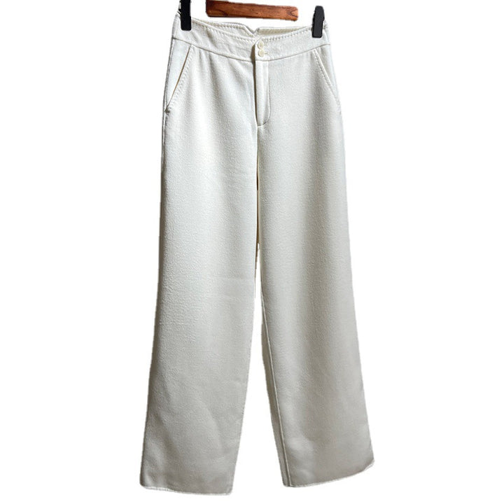 Women's High-Waisted Wool Blend Palazzo Pants with Straight Fall and Concealed Hook Closure Mune Fashion