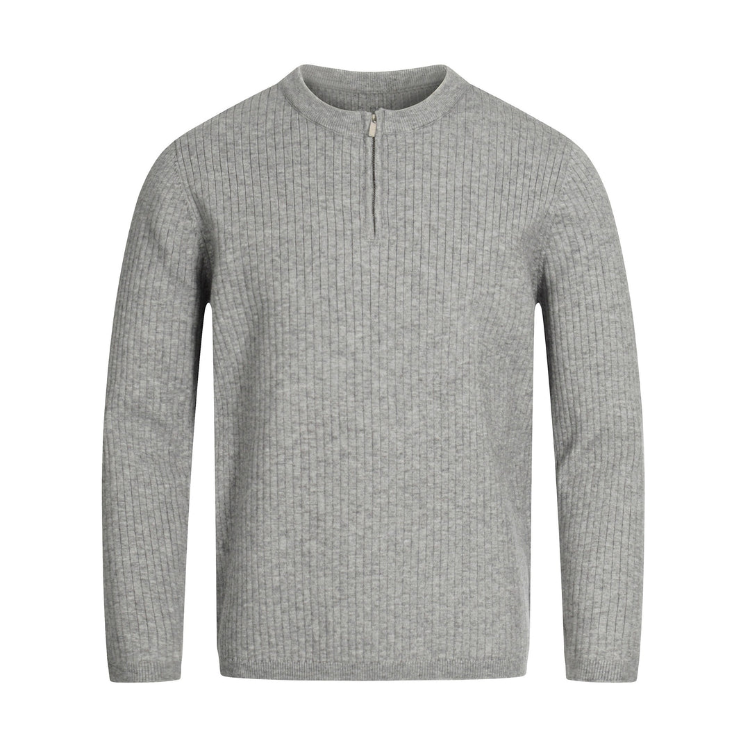 Unisex Rib Knit Half-Zip Sweater with Slim Silhouette and Troyer Collar Mune Fashion