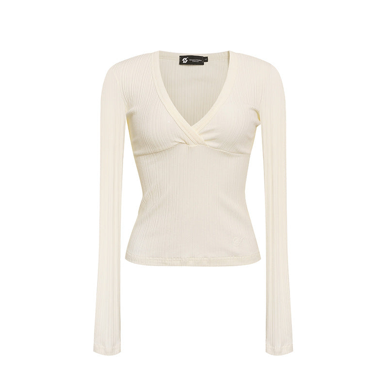 Women's Fitted Ribbed Wrap Top with Deep V-Neck Dress