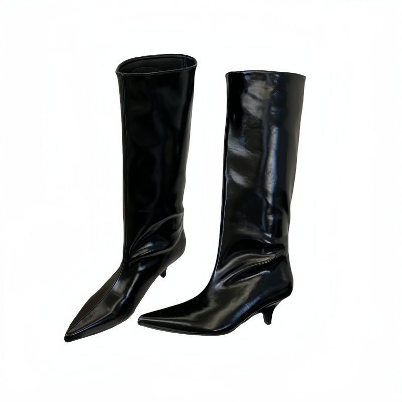 Ladies high-cuffed pointed ankle boots made of smooth leather with a slim silhouette Mune Fashion