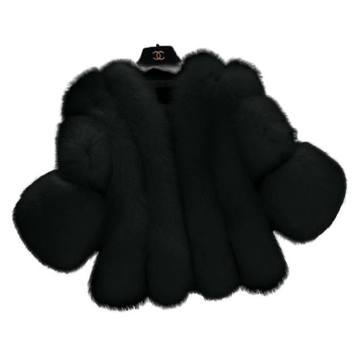 Women Fluffy Faux Fur Coat with Wide Cut Sleeves Mune