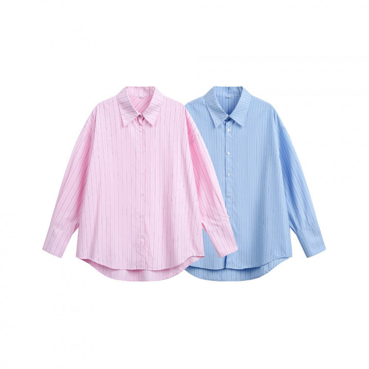 Women Loose-fitting shirt with fine striped pattern and rounded hem Mune Fashion