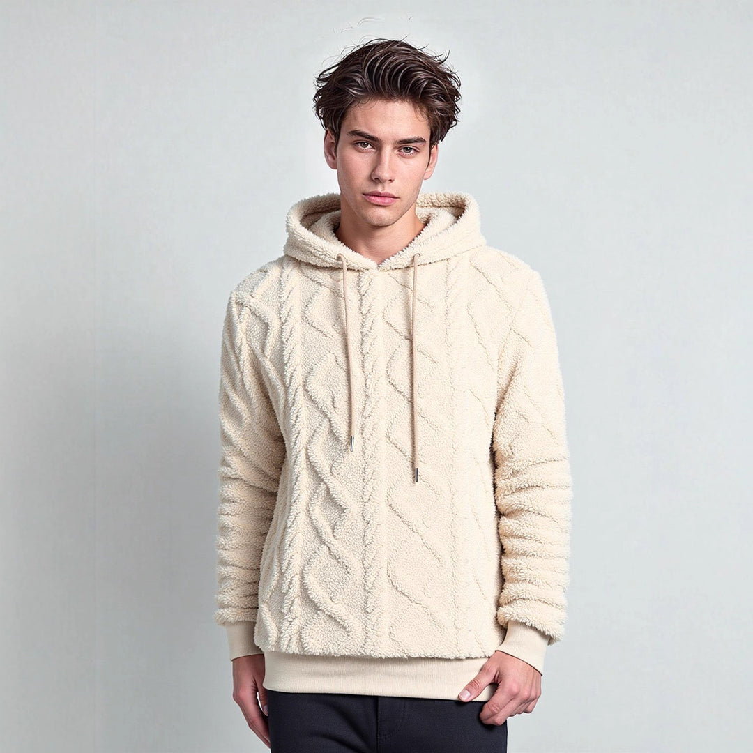 Men's teddy fleece hoodie with diamond structure, lined hood, and soft ribbed cuffs Mune Fashion