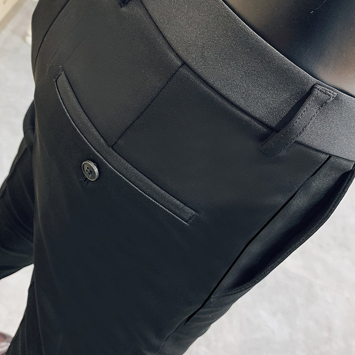 Men's slim suit trousers with crease, slim fit and discreet metal clasp Mune Fashion