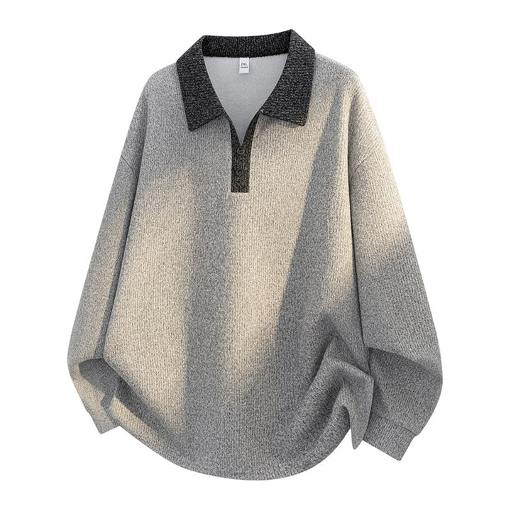 Unisex Oversize Knit Sweater with Contrasting Polo Collar and Half Placket Button Closure Mune Fashion