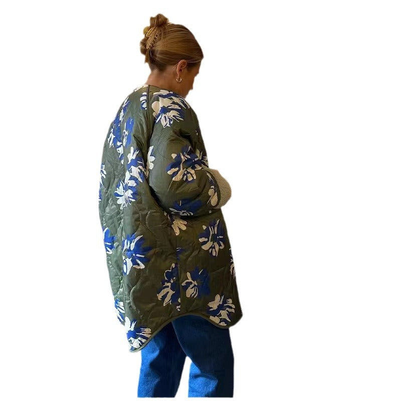 Ladies Padded Quilted Coat with Floral Allover Print and Teddy Lining Mune Fashion