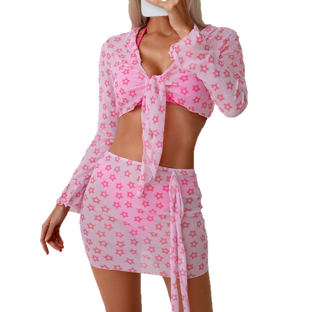 Women's Beach Dress with Sheer Star Pattern Mune Fashion