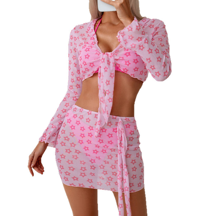 Women's Beach Dress with Sheer Star Pattern Mune Fashion