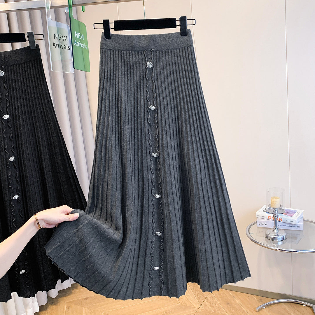 Women's Elegant Pleated Maxi Skirt with Button Details Mune Fashion