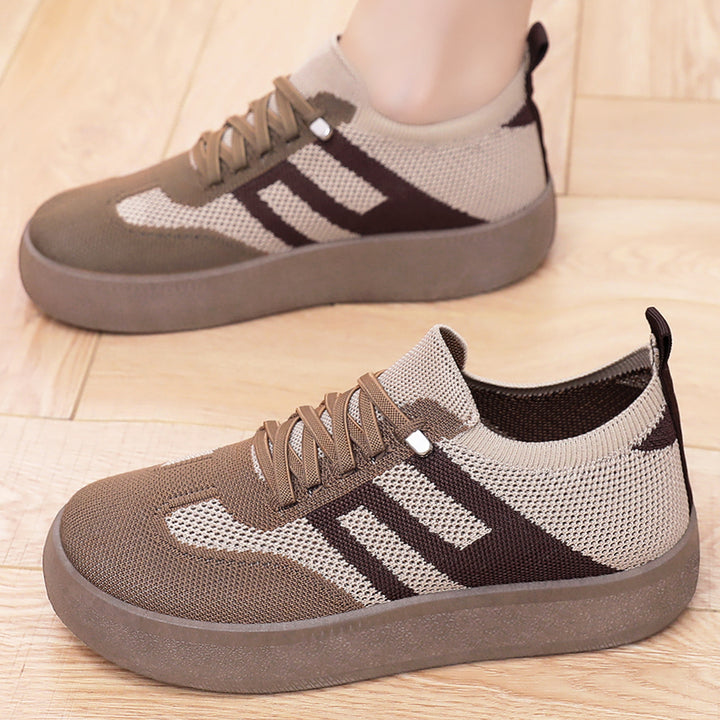 Women’s knitted slip-on platform sneakers with elastic sock shaft, decorative stripe, and cushioning EVA lightweight sole Mune Fashion