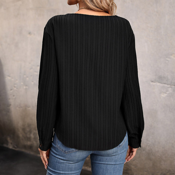 Women's ribbed top with asymmetrical button placket and contrasting V-insert Mune Fashion
