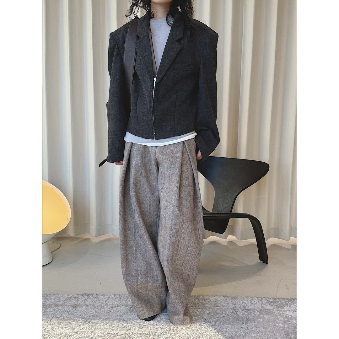 Women Oversize Wool Blend Blazer with Distinctive Shoulder Mune Fashion