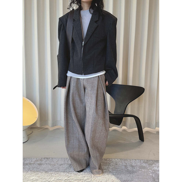 Women Oversize Wool Blend Blazer with Distinctive Shoulder Mune Fashion