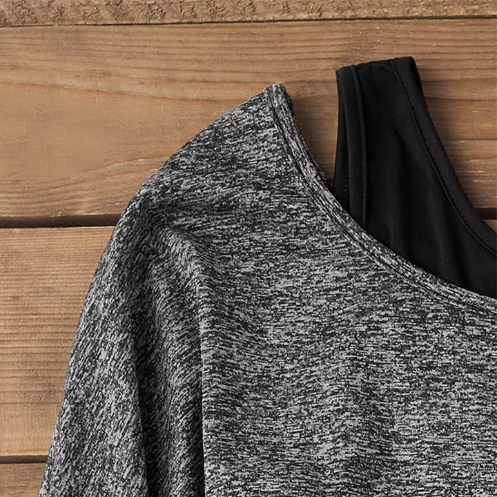 Women's Casual Off-Shoulder Fine Knit Sweater with Layered Look and Asymmetric Hem Mune Fashion