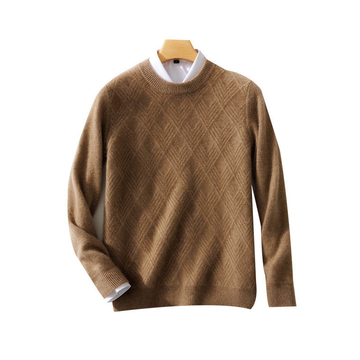 Men's Fine Structured Knit Sweater with Short Stand-up Collar and Diamond Relief Design