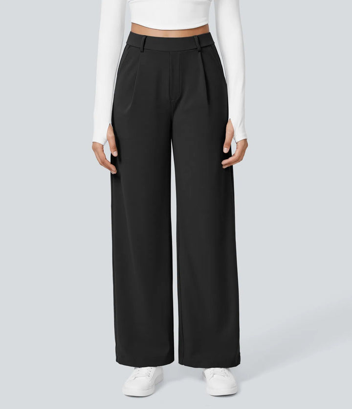 Women's Wide High-Waist Palazzo Pants with Pleats and Side Pockets Mune Fashion