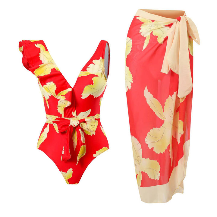 Women's Elegant One-Piece Swimsuit with Floral Ruffle Details Mune Fashion