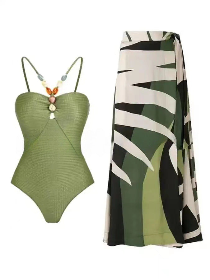 Women's One-Piece Swimsuit with Fashionable Jewelry Details Mune Fashion