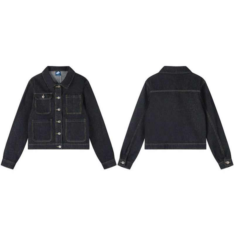 Women's Boxy Jeans Jacket with Patch Pockets and Visible Contrast Seams Mune Fashion
