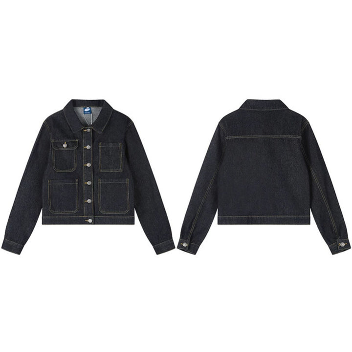 Women's Boxy Jeans Jacket with Patch Pockets and Visible Contrast Seams Mune Fashion