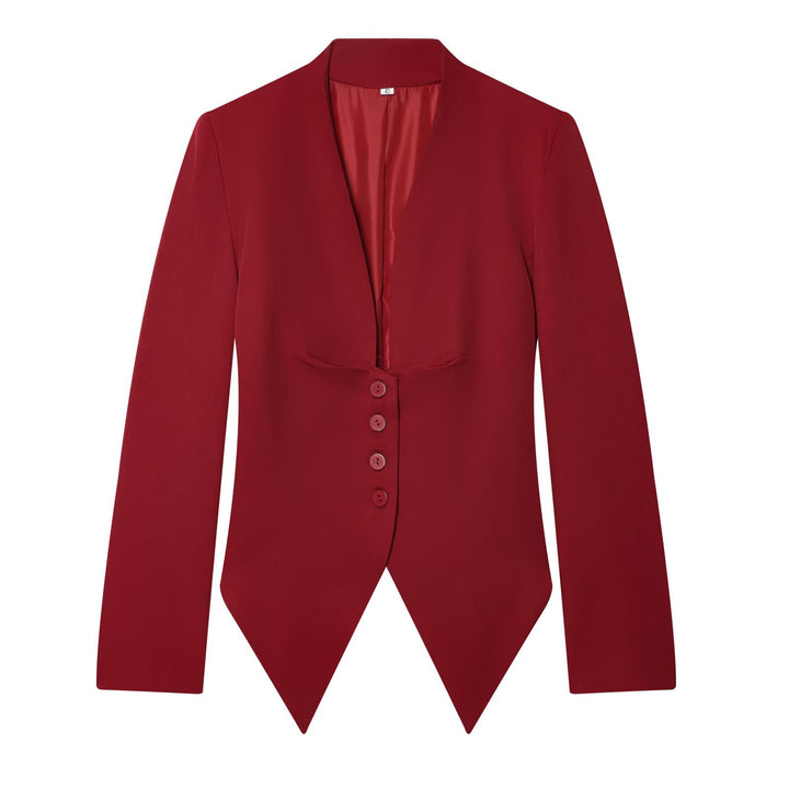 Women's Tailored Cropped Blazer with Pointed Hem and Deep V-Neck Mune Fashion