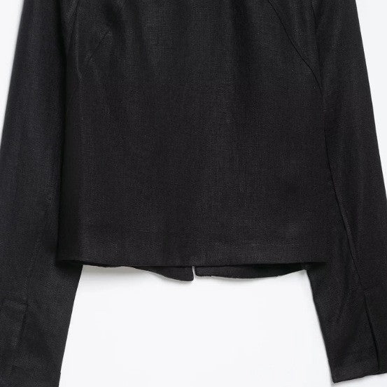 Women Tailored Short Blazer in Mandarin Style with Decorative Knot Yoke Mune Fashion