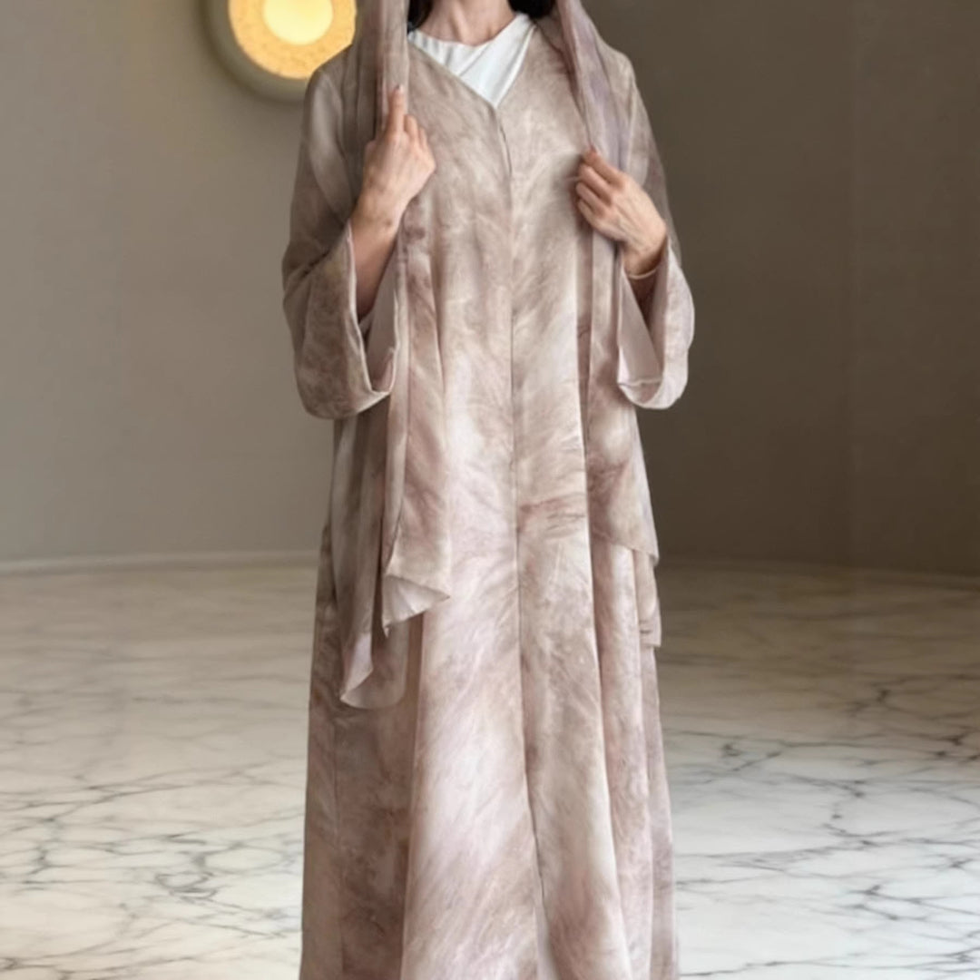 Women's long flowing hooded kaftan dress with wide sleeves and multi-layer chiffon Mune Fashion