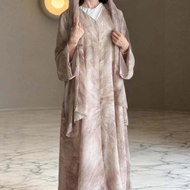 Women's long flowing hooded kaftan dress with wide sleeves and multi-layer chiffon Mune Fashion
