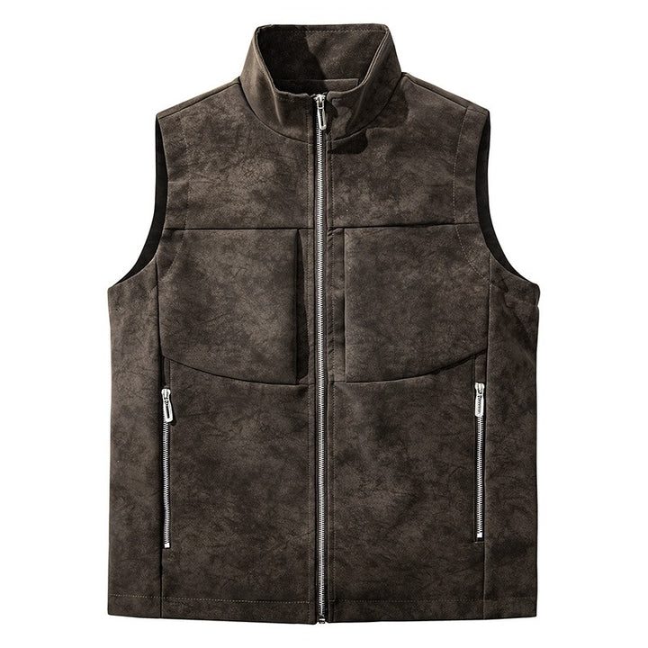 Men's utility vest in velour look with stand-up collar, multi pockets, and full zip Mune Fashion
