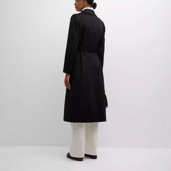 Women's Single-Breasted Mid-Length Coat in Clean-Cut with Waist Belt and Discreet Flap Pocket Mune Fashion