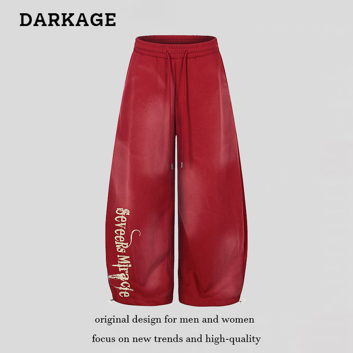 Women's Wide Palazzo Jogging Pants with Comfort Waistband, Drawstring and Typographic Side Print Mune Fashion